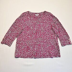 Chico's Top Blouse Fuchsia Pink White 3/4 Sleeve Bright Casual Women's 2 US L